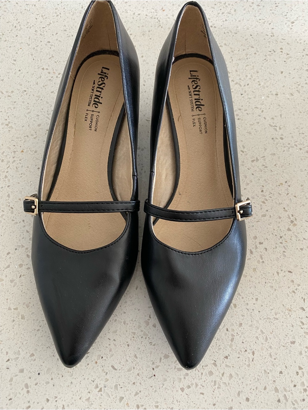 Life Stride Black Pointed Mary Jane Kitten Heels